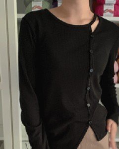 뮤즈 컷아웃 골지 버튼 티셔츠 71872