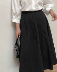 플레룬 뒷밴딩 턱 플레어 롱 스커트 71861