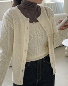 레즐리 꽈배기 가디건 나시 니트 세트 72442