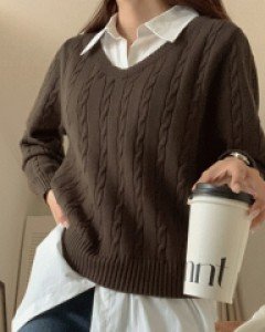 폴러든 레이어드 꽈배기 니트 72445