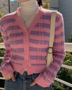 컬러포인 스트라이프 크롭 가디건 72571
