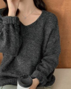 메토민 알파카 울 브이넥 니트 72380