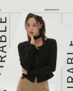 가딕 머플러 골지 크롭 티셔츠 72619