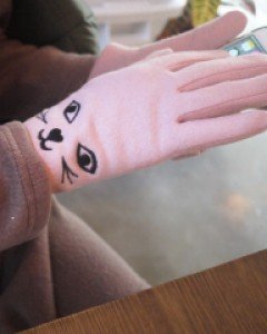 하트 고양이 모직 울 장갑