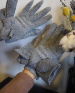 왕 리본 포인트 모직 울 장갑