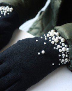 스마트폰 가능 포인트 진주 모직 울 장갑