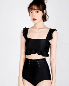 큐티 블랙 프릴 비키니 팬츠