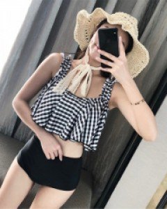 체크프릴 비키니 수영복
