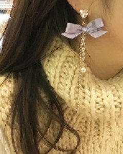 하트 리본 롱 드롭 귀걸이