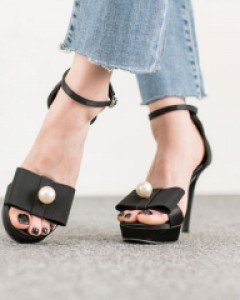 진주 리본 정장 10cm 샌들힐