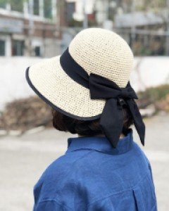 리본 라피아햇 플로피햇 밀짚모자