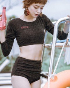 글리터 긴팔 하이웨스트 비키니 수영복