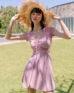 큐티걸 체크 원피스 수영복