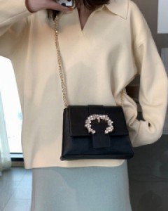 큐빅장식 사각 체인 크로스백 (3color)