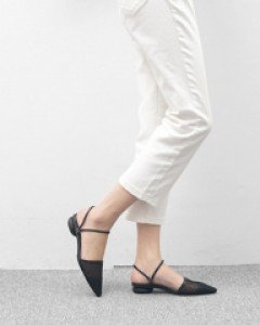 도트 망사 스트랩 플랫 샌들