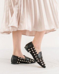 매쉬 찡 장식 여자 로퍼