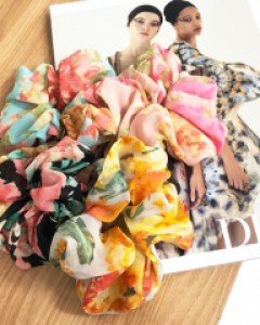 플라워 쉬폰 슈슈 곱창 머리끈 스크런치 헤어끈 (4color)