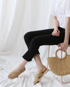 크로스 라탄 2cm굽 여성샌들