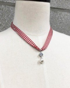 미우 체크무늬 초커 목걸이