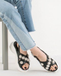 진주꽃장식 4CM 가보시 굽 여름샌들