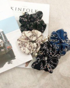 체인 사슬 무늬 곱창 슈슈 머리끈 스크런치 헤어끈 4color