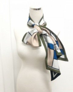 H 로고 패턴 트윌리 롱 스카프