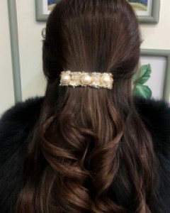 트위드 반묶음 포인트 진주 자동핀 3color