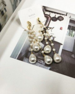 총총 진주 드롭 3줄 롱 귀걸이
