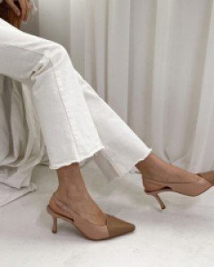 코코 투톤 배색 7cm굽 슬링백 하이힐