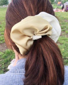 강민경 아이유 새틴 쉬폰 반반 빅사이즈 곱창밴드 스크런치 슈슈 헤어끈 머리끈