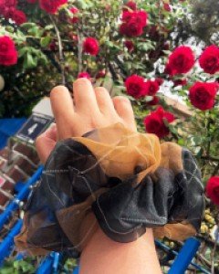 강민경 아이유 아가일체크 오간자 빅사이즈 곱창밴드 스크런치 슈슈 헤어끈 머리끈