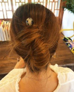 프랑스핀 호피 마블 볼 뒤꽂이 긴 비녀