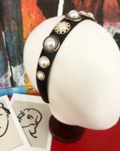 빈티지 진주장식 아이유 한혜진 새틴 헤어밴드 머리띠