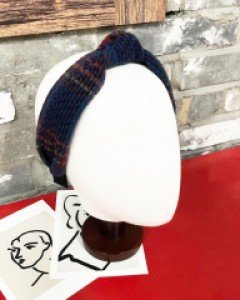 체크무늬 니트 꼬임 터번 헤어밴드 머리띠