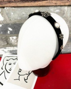 아이유 한혜진 눈꽃 큐빅장식 벨벳 머리띠 헤어밴드