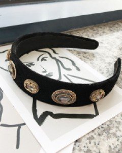 아이유 제니 큐빅 블랙벨벳 머리띠 헤어밴드