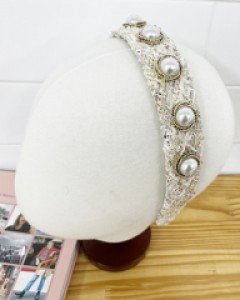 트위드 진주장식 헤어밴드 머리띠 나연 제니