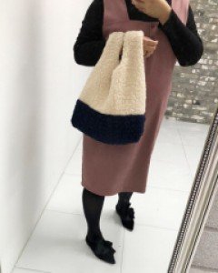 양털 뽀글이 손잡이 페이크퍼 밍크퍼 배색 토트백 2color