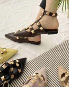 발렌 발목 짱장식 슬링백 구두 샌들