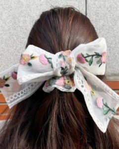 꽃자수 쉬폰 빅리본 곱창밴드 스크런치