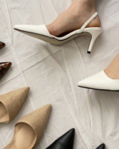 호피 라탄 블랙 화이트 7cm굽 슬링백 힐