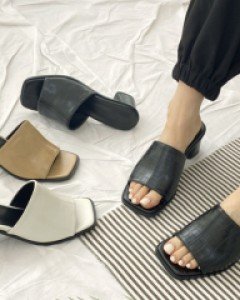 6cm미들굽 기본 뱀피 블랙 슬링백 힐 슬리퍼