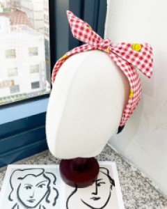 체크무늬 와이어 스마일 패턴 넓은 헤어밴드 머리띠