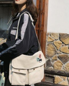 남녀공용 데일리 무지 크로스 투포켓 컨버스백