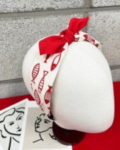 물고기 패턴 린넨 리본 머리띠 헤어밴드