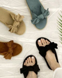 스웨이드 빅리본 슬리퍼