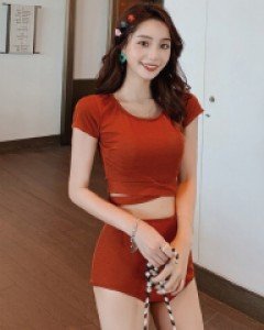 반팔 엑스꼬임 뒷모습 리본 비키니 팬츠 수영복