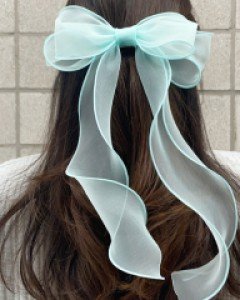 오간자 쉬폰 롱 리본 골프 리본핀 웨딩 머리핀