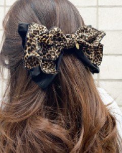 고급 이중 리본 호피 머리핀 자동핀