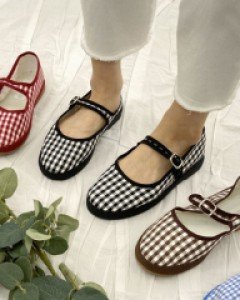 체크 메리제인 플랫 구두